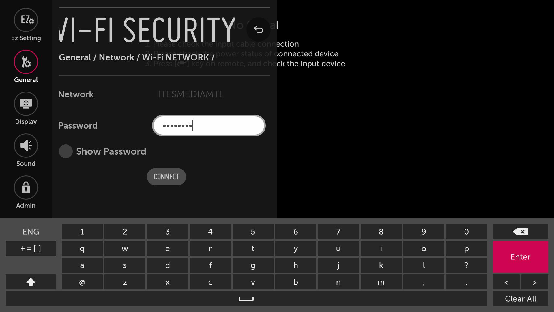 How to configure the WiFi on my LG webOS Signage monitor?